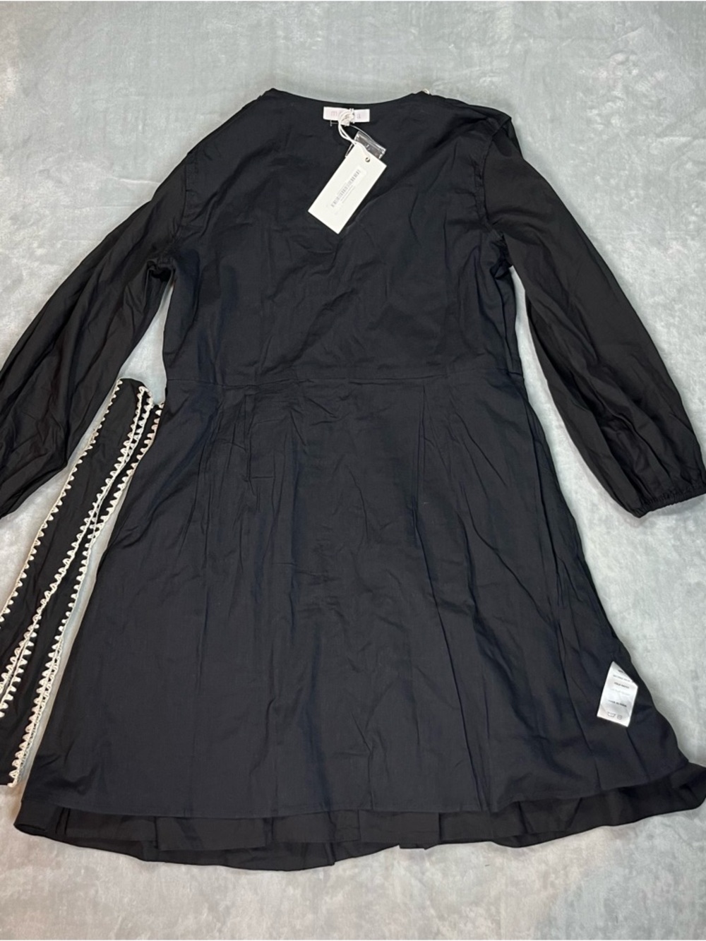 Marea Solana Dress Batik Black Cotton Shell Trim Belted Boho Mini Size S NWT - Picture 10 of 13